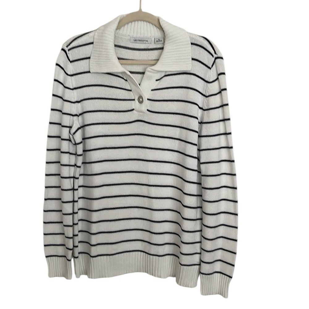 NWOT Liz Claiborne White n Navy Striped V Neck Sweater